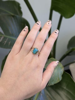 2.4Ct Turquoise Ring with Earth Mined Diamond Accents: Solid 14K Gold 11x7.5mm