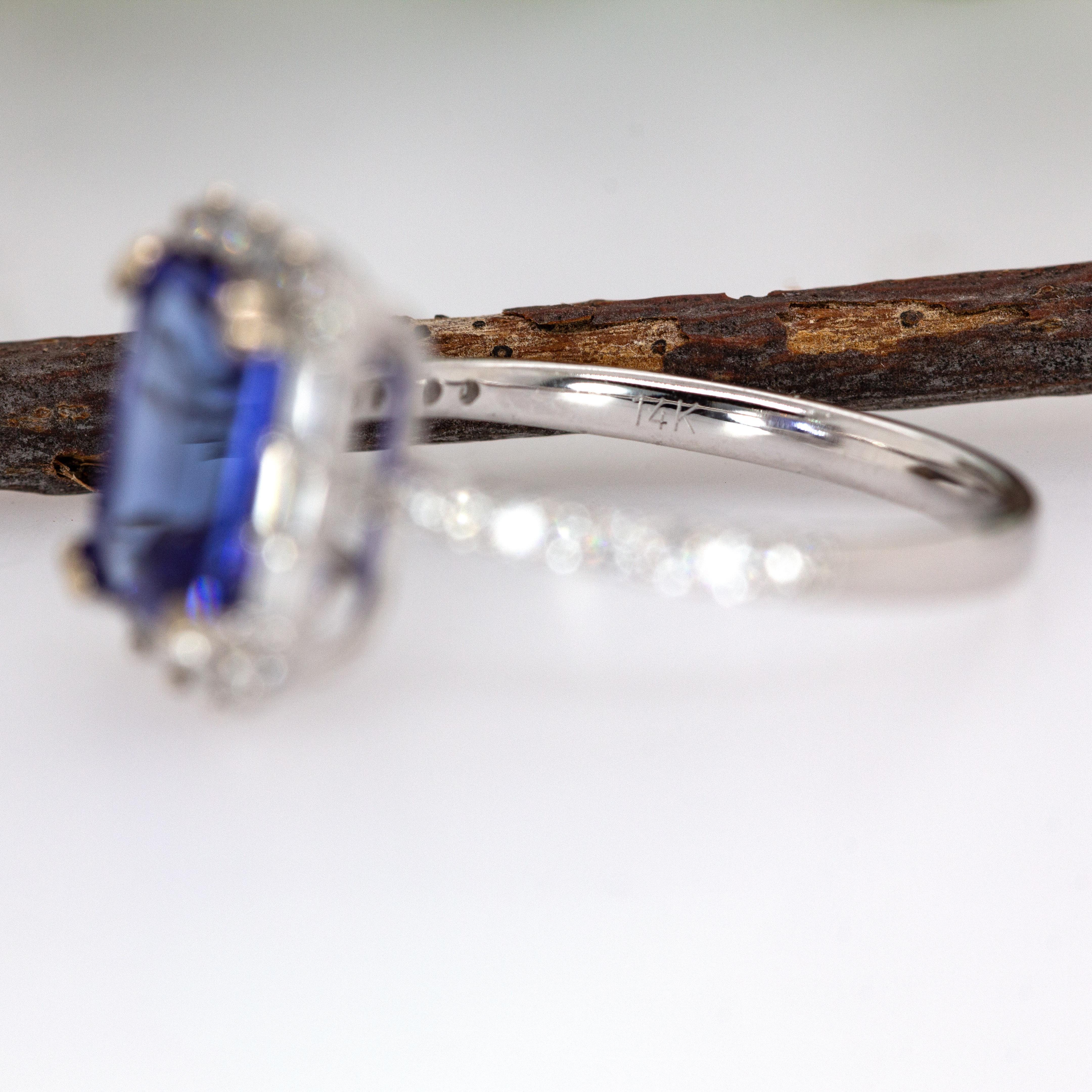 2.4cts Tanzanite and Natural Diamond Ring in 14K Solid Gold  EM 9x7mm In New Condition In Columbus, OH