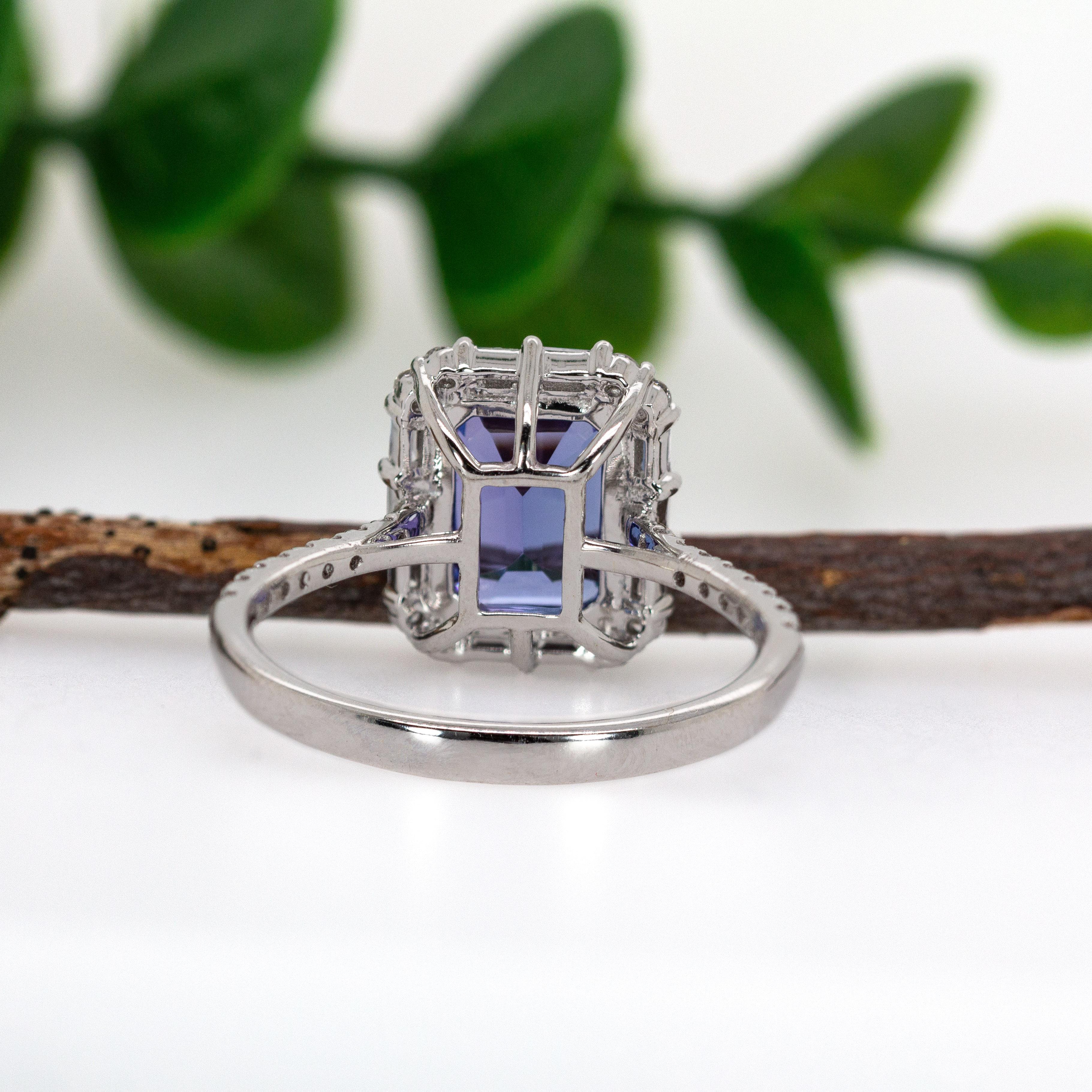 2.4cts Tanzanite and Natural Diamond Ring in 14K Solid Gold  EM 9x7mm 1