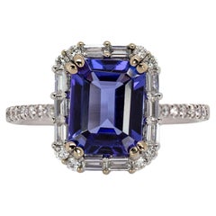 2.4cts Tanzanite and Natural Diamond Ring in 14K Solid Gold  EM 9x7mm