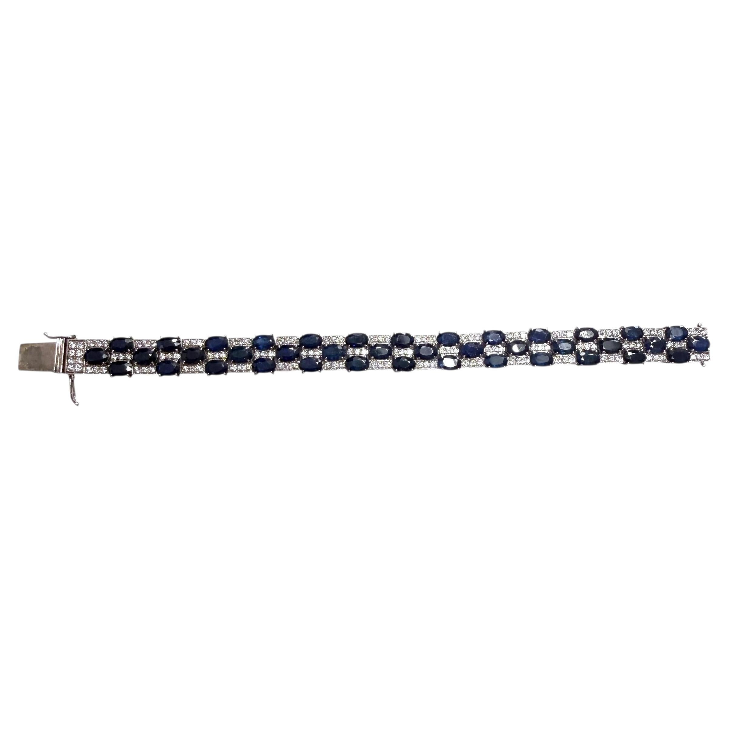 24cttw. Blue Sapphire & 2cttw. White Diamond Bracelet in 14k White Gold