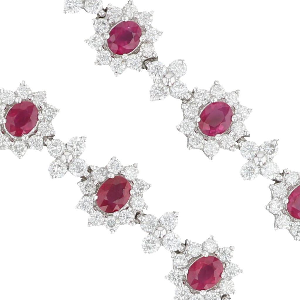 Round Cut 24ctw Ruby Diamond Flower Collar Necklace 18k White Gold 16