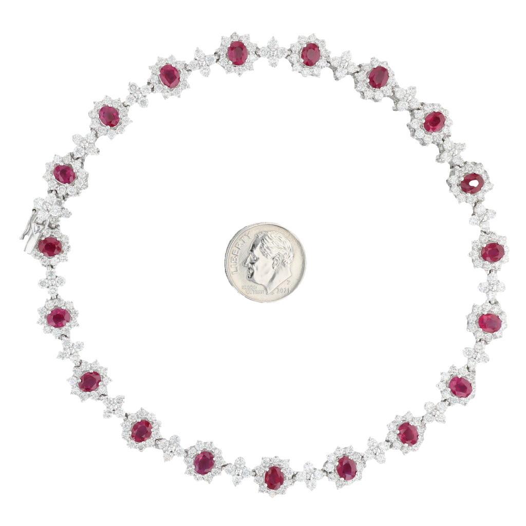 24ctw Ruby Diamond Flower Collar Necklace 18k White Gold 16