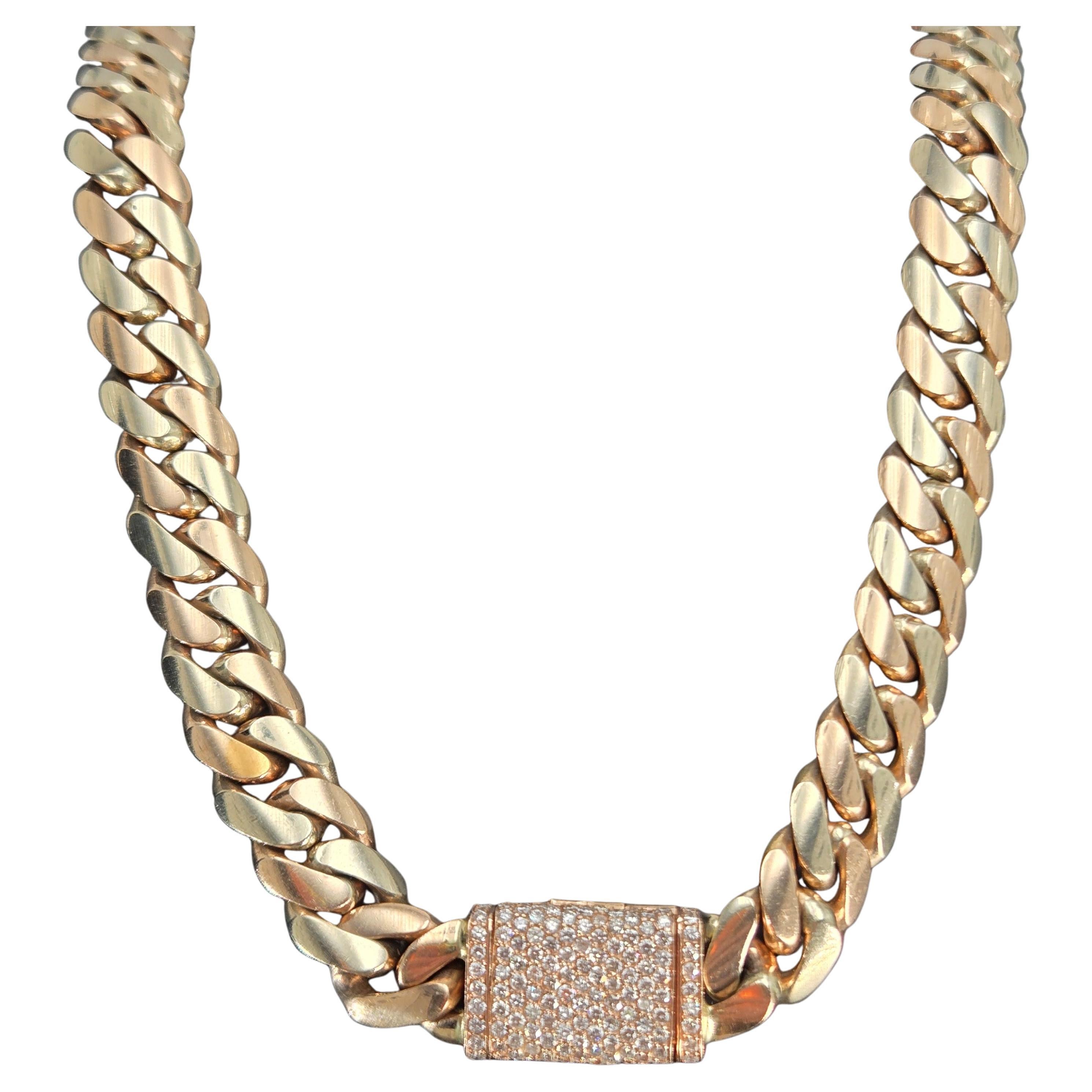 Collana a maglie cubane in oro 14k da 24 pollici. Collana a catena d'oro a maglie cubane 14k con 0,99ctw di diamanti bianchi rotondi
