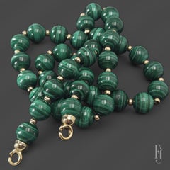 24in. Beaded Malachite Necklace with a 14k Yellow Gold Clasp & Accents