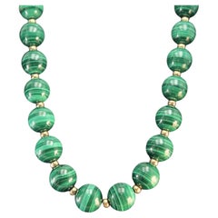 24in. Beaded Malachite Necklace with a 14k Yellow Gold Clasp 
Accents
