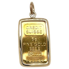 24k 5 Gram Credit Suisse Fine Gold Bar Pendant Charm with Bezel Frame
