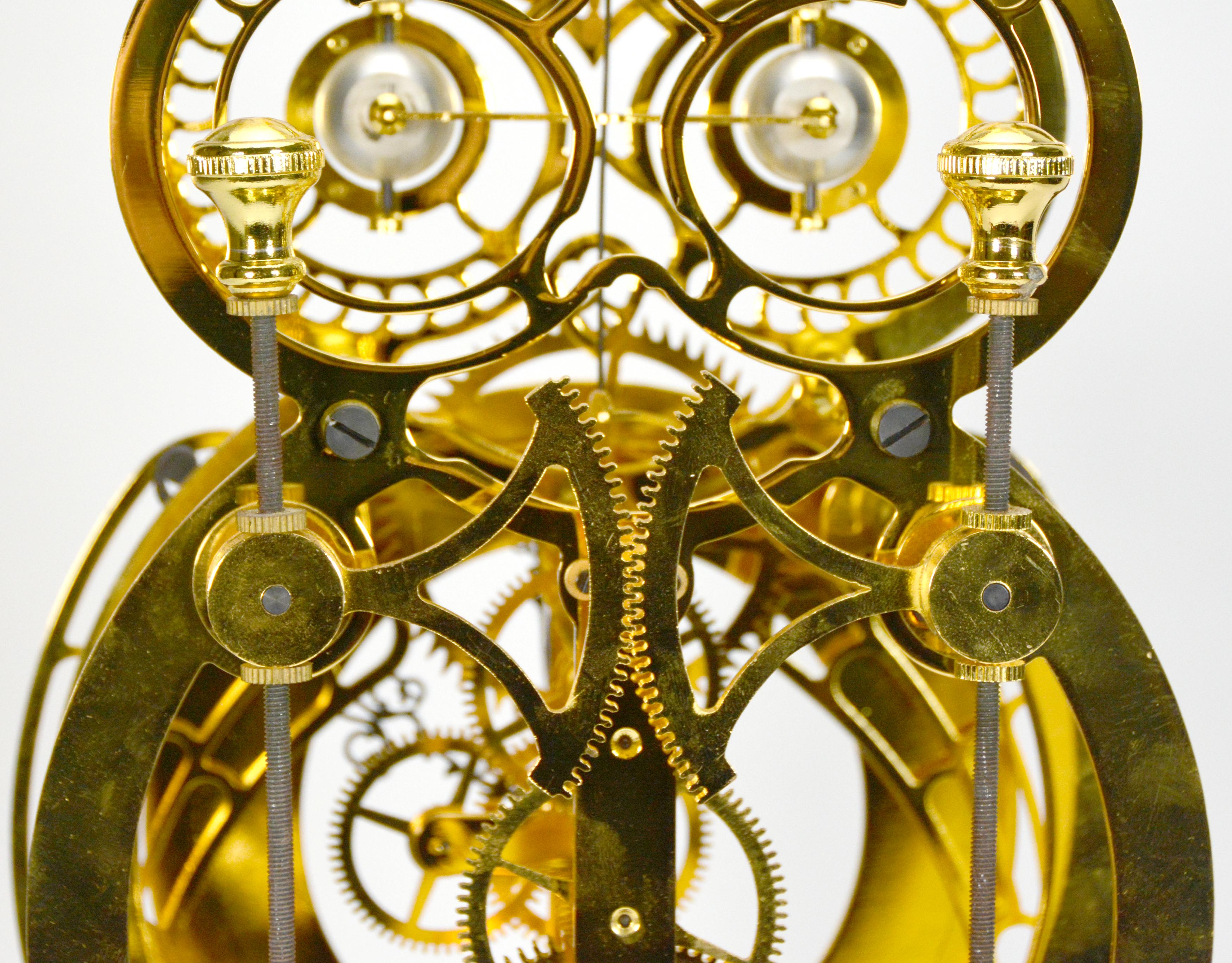 24K Animated Owl Blinking Eye & Flapping Wing Brass Skeleton Clock 14