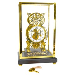 24K Animated Owl Blinking Eye & Flapping Wing Brass Skeleton Clock