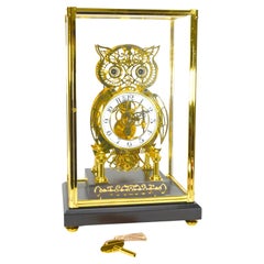 24K Animated Owl Blinking Eyes & Flapping Wings Brass Skeleton Clock