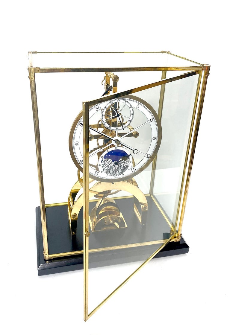24K Astro Porcelain Moon Dial 8 Day Fusee Chain Skeleton Clock For Sale