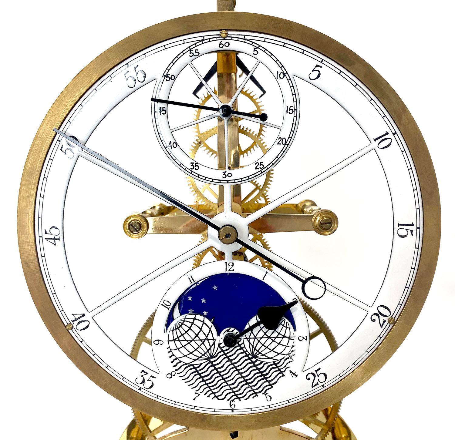 24k Astro Porcelain Moon Dial 8 Day Fusee Chain Skeleton Clock For Sale 1