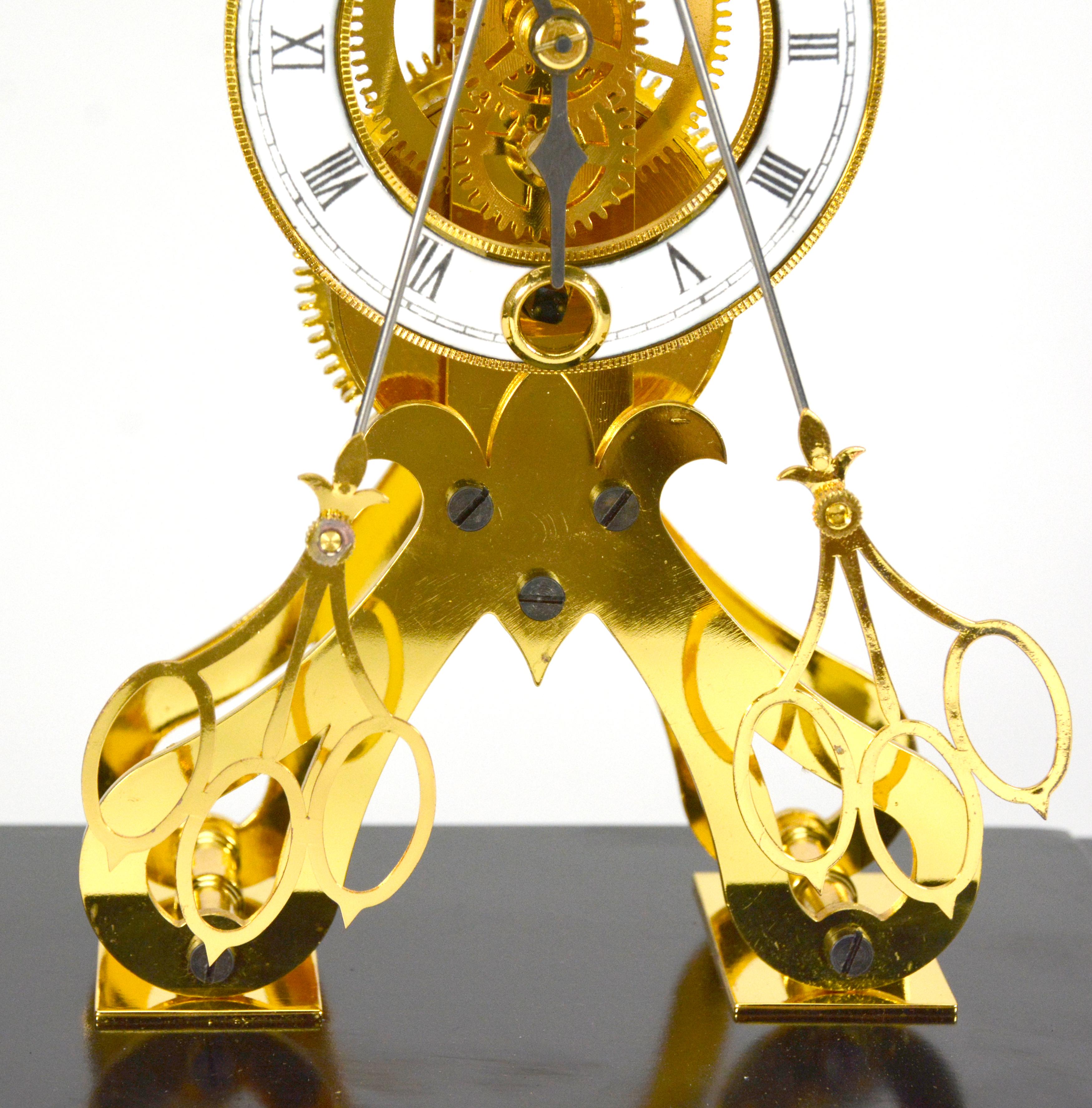 24K Brass Double Scissor Pendulum Porcelain Dial Skeleton Clock For ...