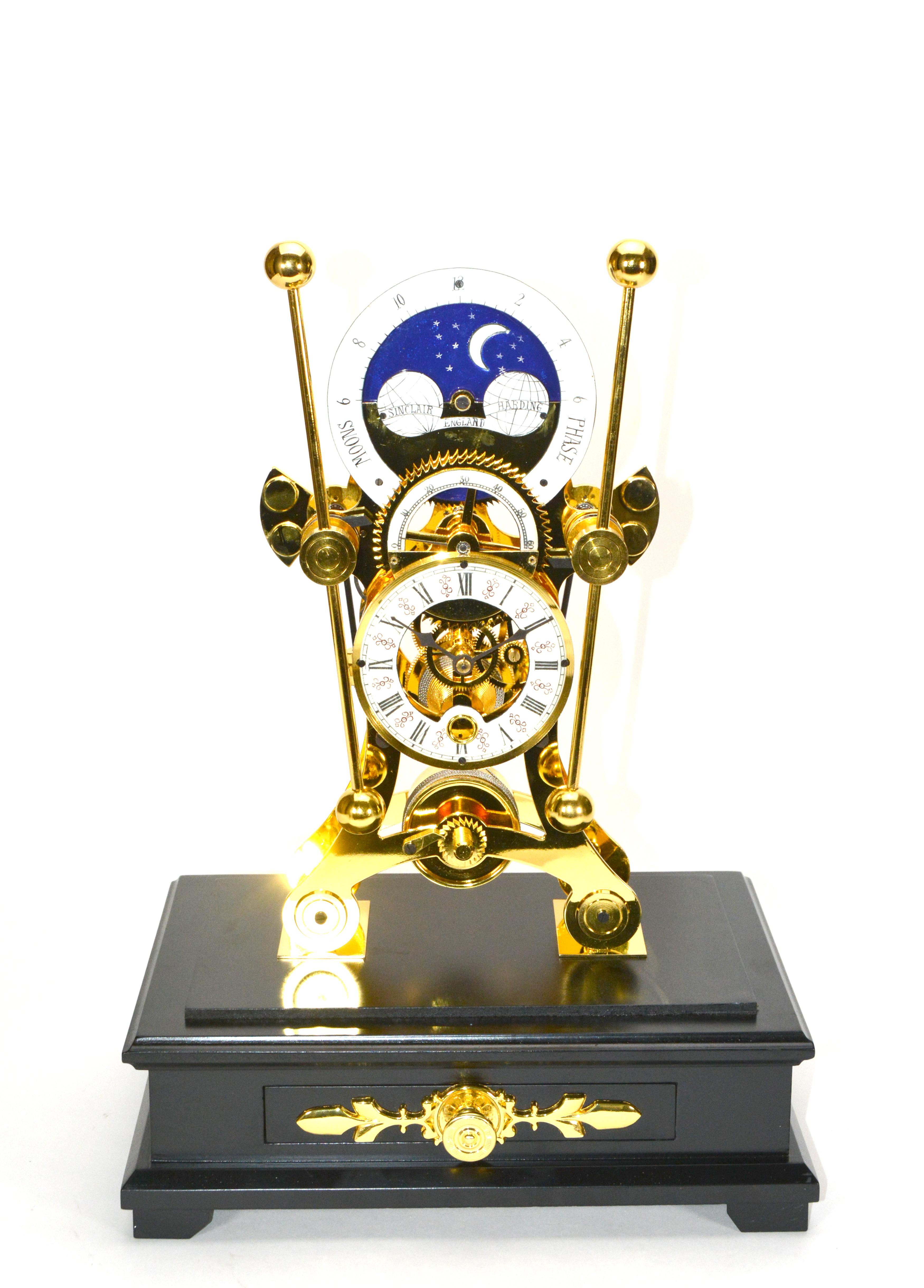 24K English Style Grasshopper Fusee Double Pendulum Moon Dial Skeleton Sea Clock In Good Condition For Sale In Danville, CA