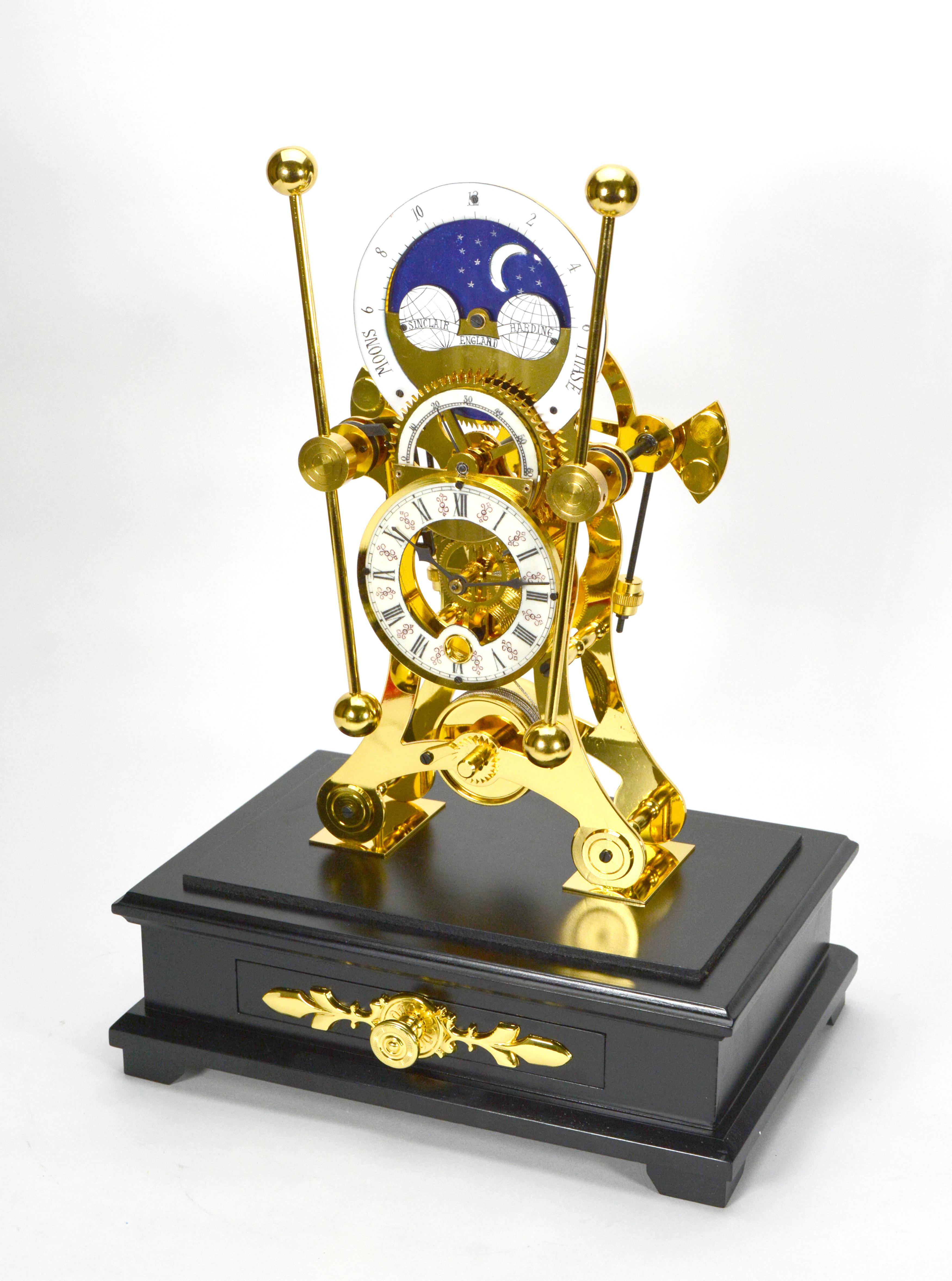 24K English Style Grasshopper Fusee Double Pendulum Moon Dial Skeleton Sea Clock For Sale 1