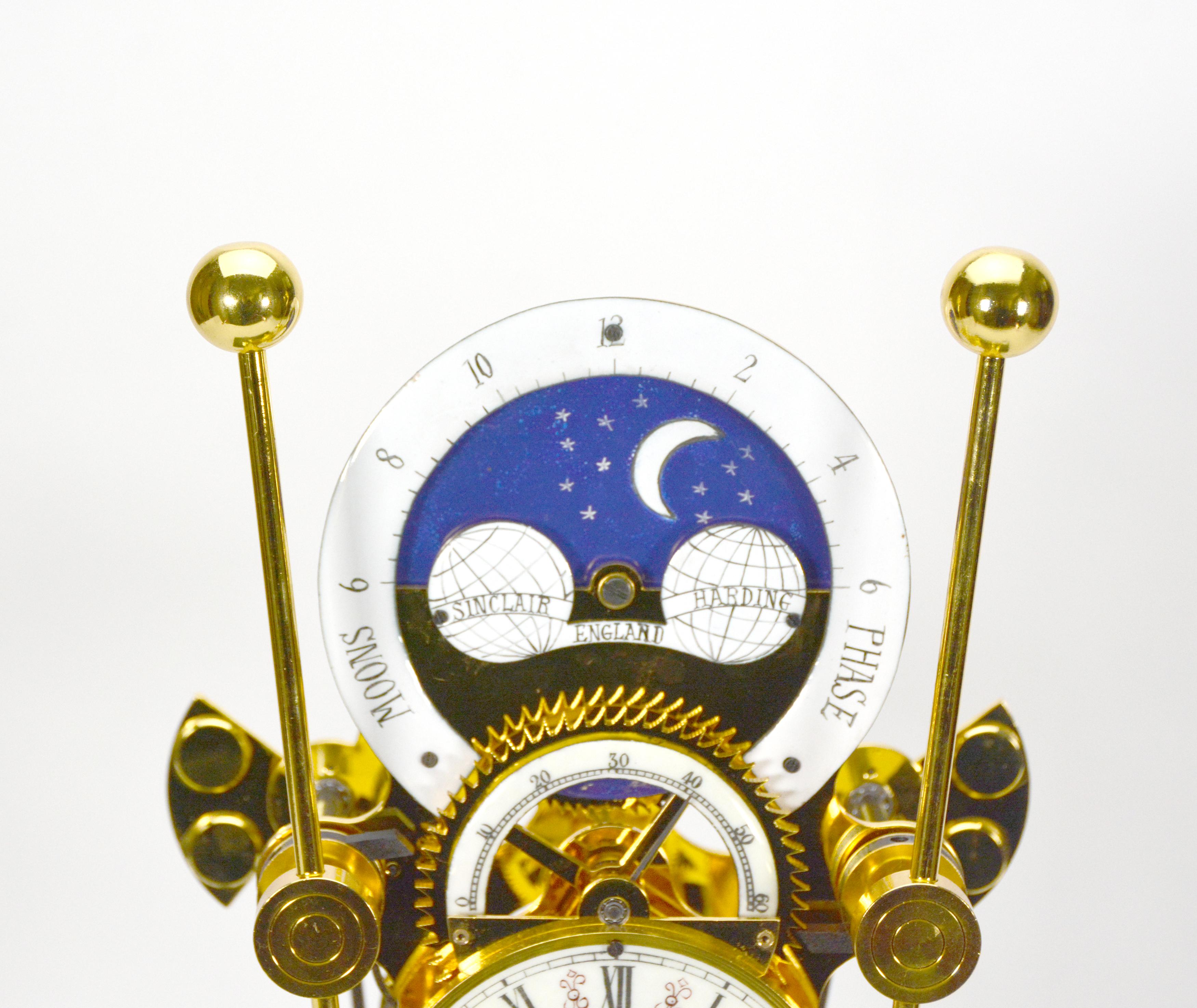 24K English Style Grasshopper Fusee Double Pendulum Moon Dial Skeleton Sea Clock For Sale 3