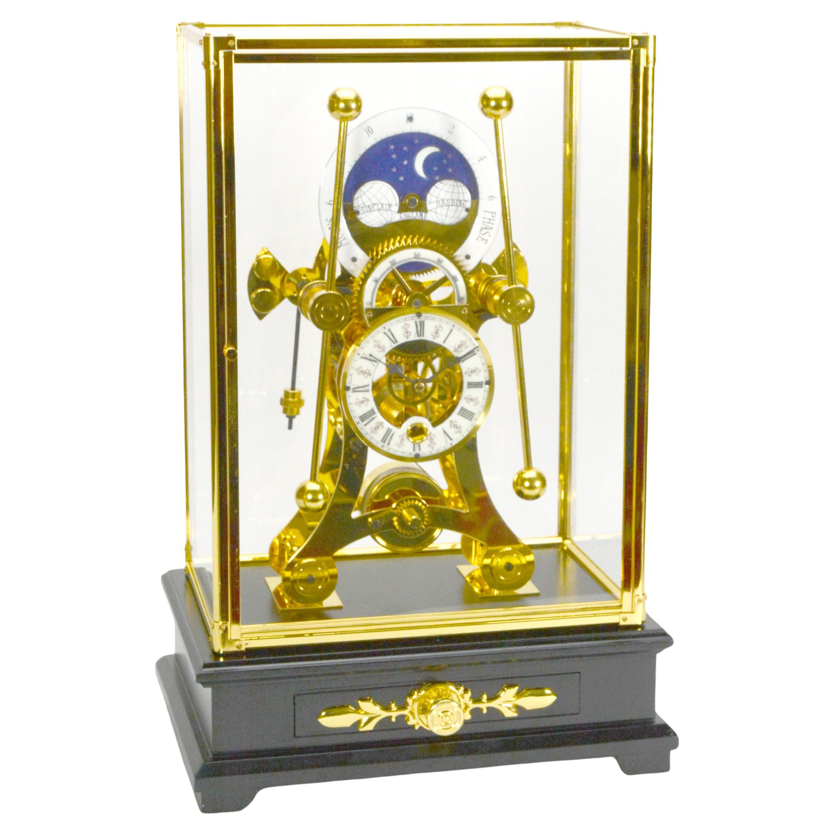24K English Style Grasshopper Fusee Double Pendulum Moon Dial Skeleton Sea Clock For Sale