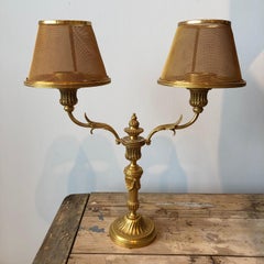 24-Karat Gilded Bronze "Georges Photophore" Double-Arm Candlestick Lamp
