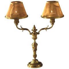 24-Karat Gilded Bronze "Georges Photophore" Double-Arm Candlestick Lamp