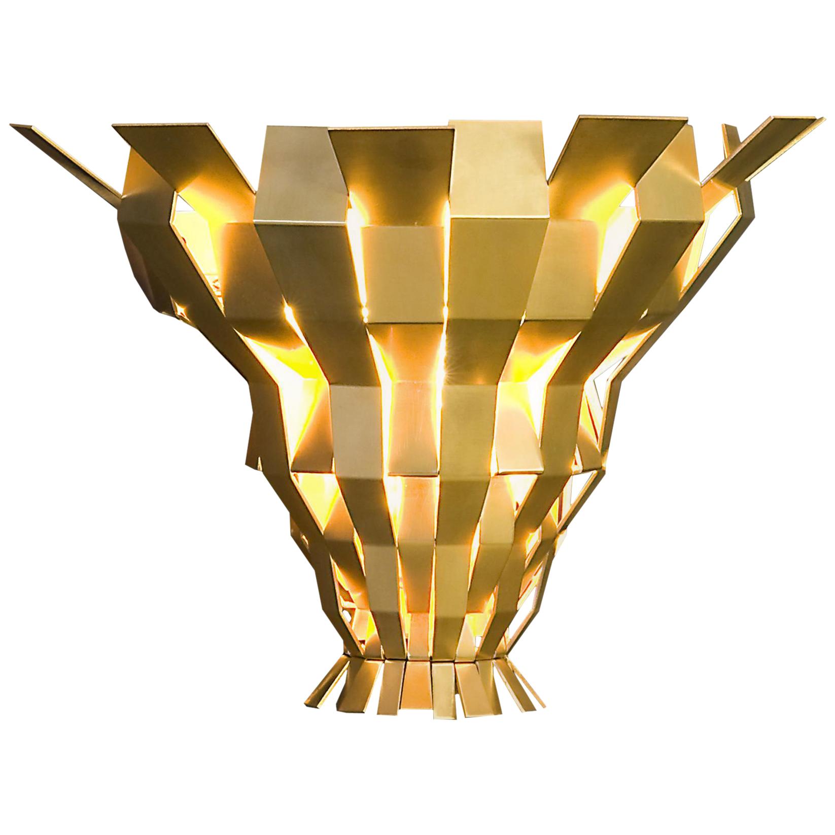 24-Karat Gilded Bronze "Origami" Sconce For Sale