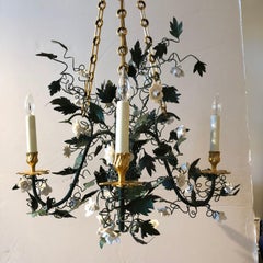 24-Karat Gilded Bronze with Porcelain Flowers "Pompadour" Chandelier