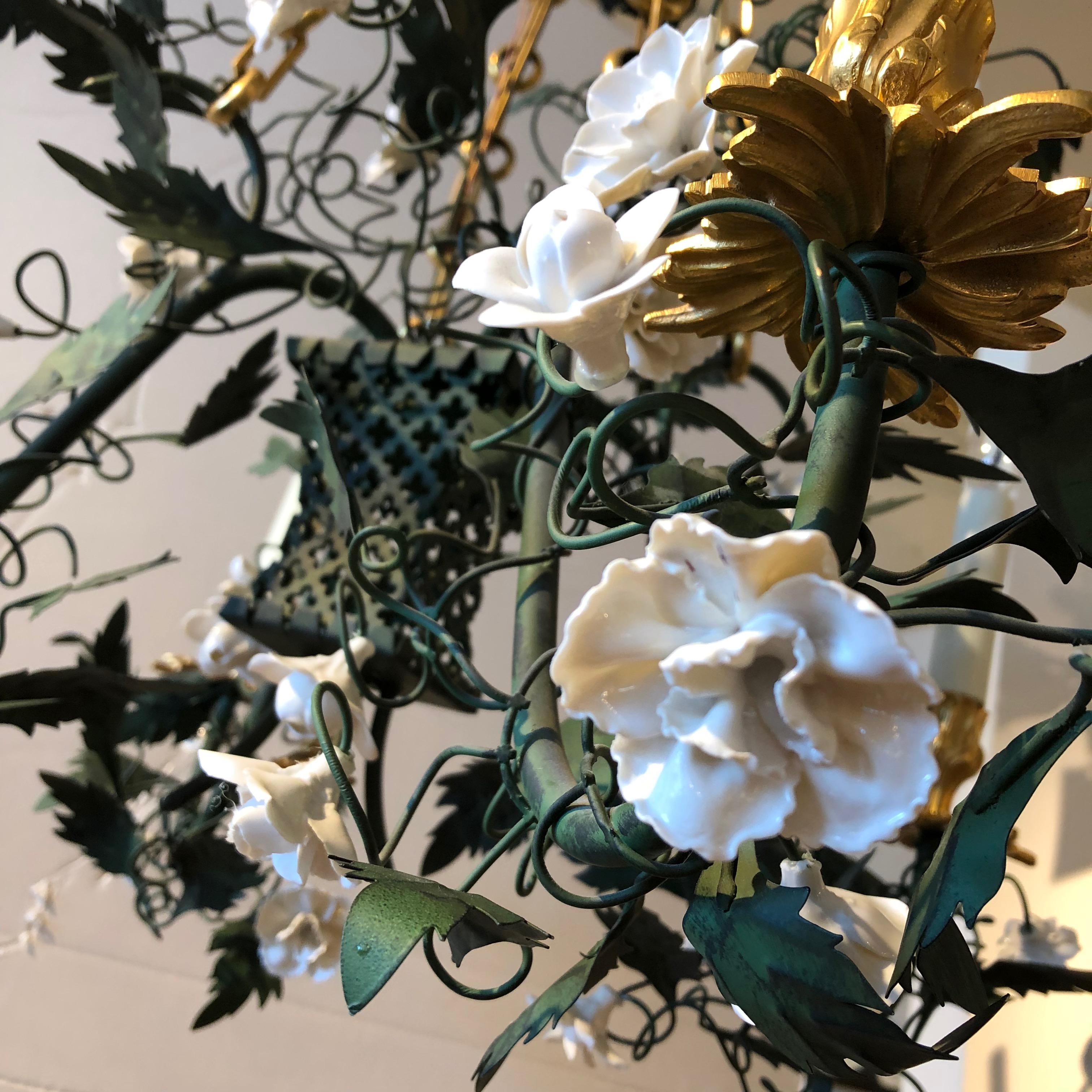 24-Karat Gilded Bronze with Porcelain Flowers 