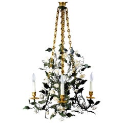 24-Karat Gilded Bronze with Porcelain Flowers "Pompadour" Chandelier