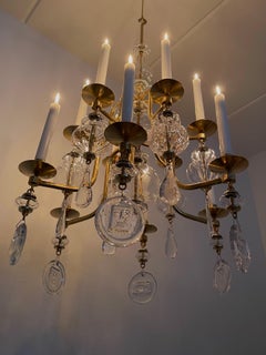 Chandelier à 12 bras en fer et verre doré 24K des années 1960 par Erik Höglund, Boda Glasbruk