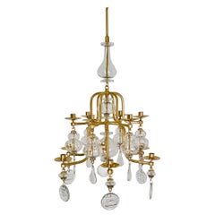 Chandelier à 12 bras en fer et verre doré 24K des années 1960 par Erik Höglund, Boda Glasbruk
