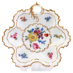 24K Gilt Gold Fine Porcelain German Bavarian Hand Painted Floral Dish Plate 