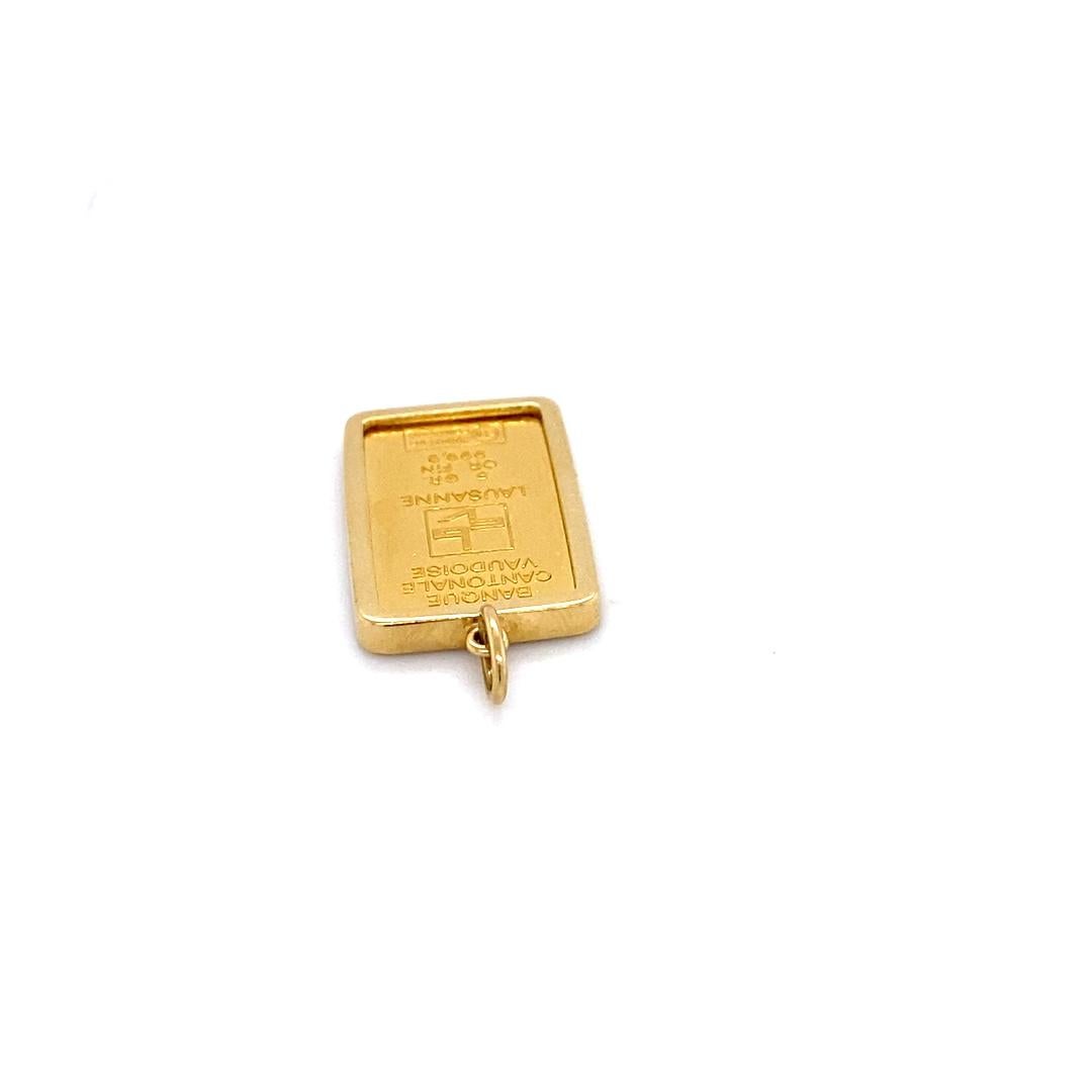 Femenino o masculino Colgante Lingote de Oro de 24K 5g en Montura de Oro Amarillo de 14k en venta