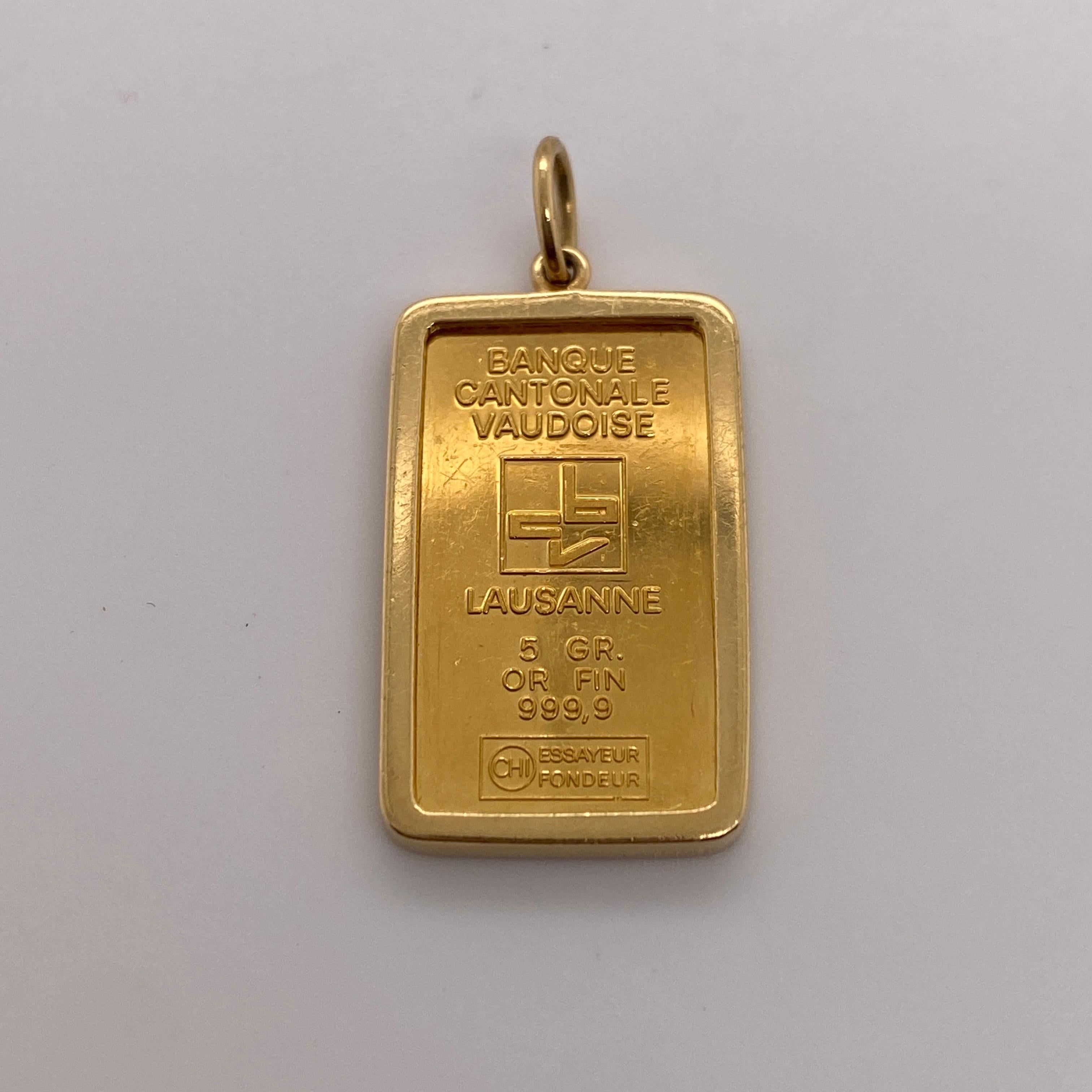 Colgante Lingote de Oro de 24K 5g en Montura de Oro Amarillo de 14k en venta 1