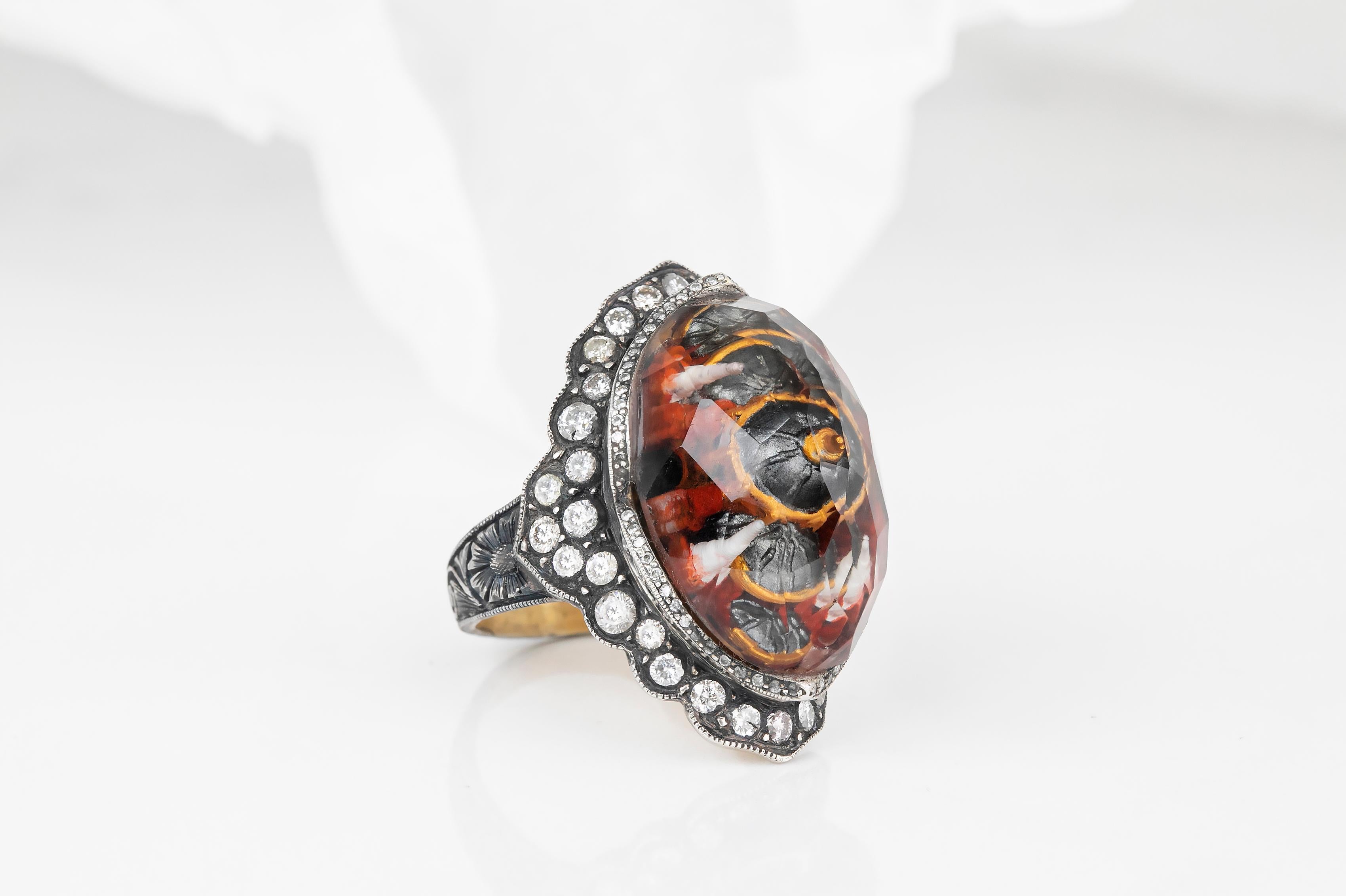 For Sale:  24K Gold & 925K Silver Carved Hagia Sophia Enganed Ring with 0.52 Ct Diamond 11