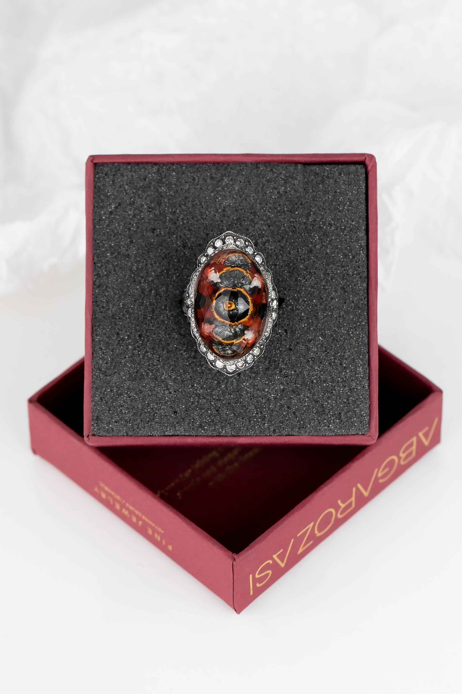 En vente :  Bague en or 24 carats et argent 925 carats sculpté Hagia Sophia avec diamants 0,52 carat 12