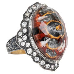 24K Gold & 925K Silver Carved Hagia Sophia Enganed Ring with 0.52 Ct Diamond