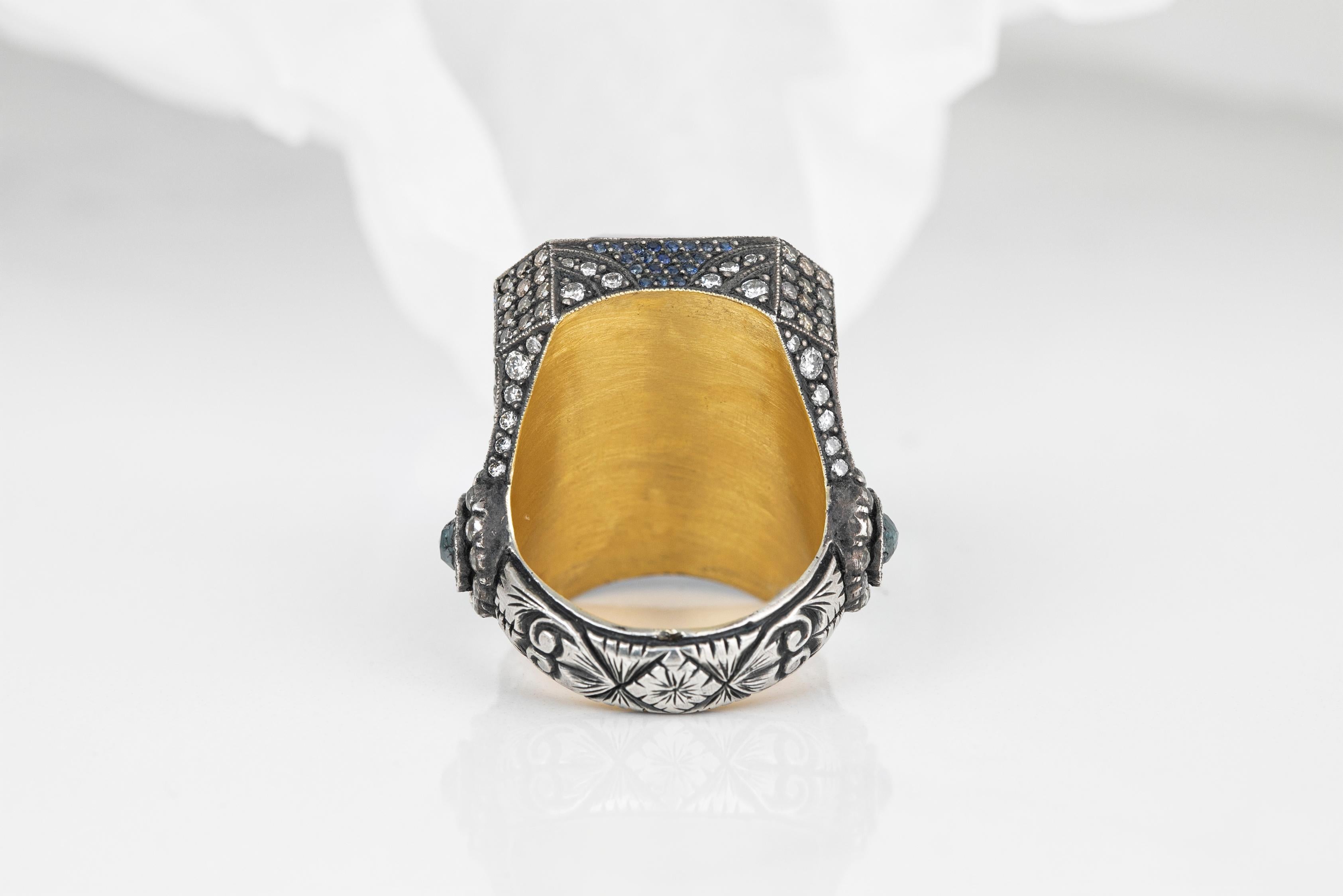 For Sale:  24k Gold and 925K Silver Carved Pomegranate Ring with 1.15 Ct Diamond 7