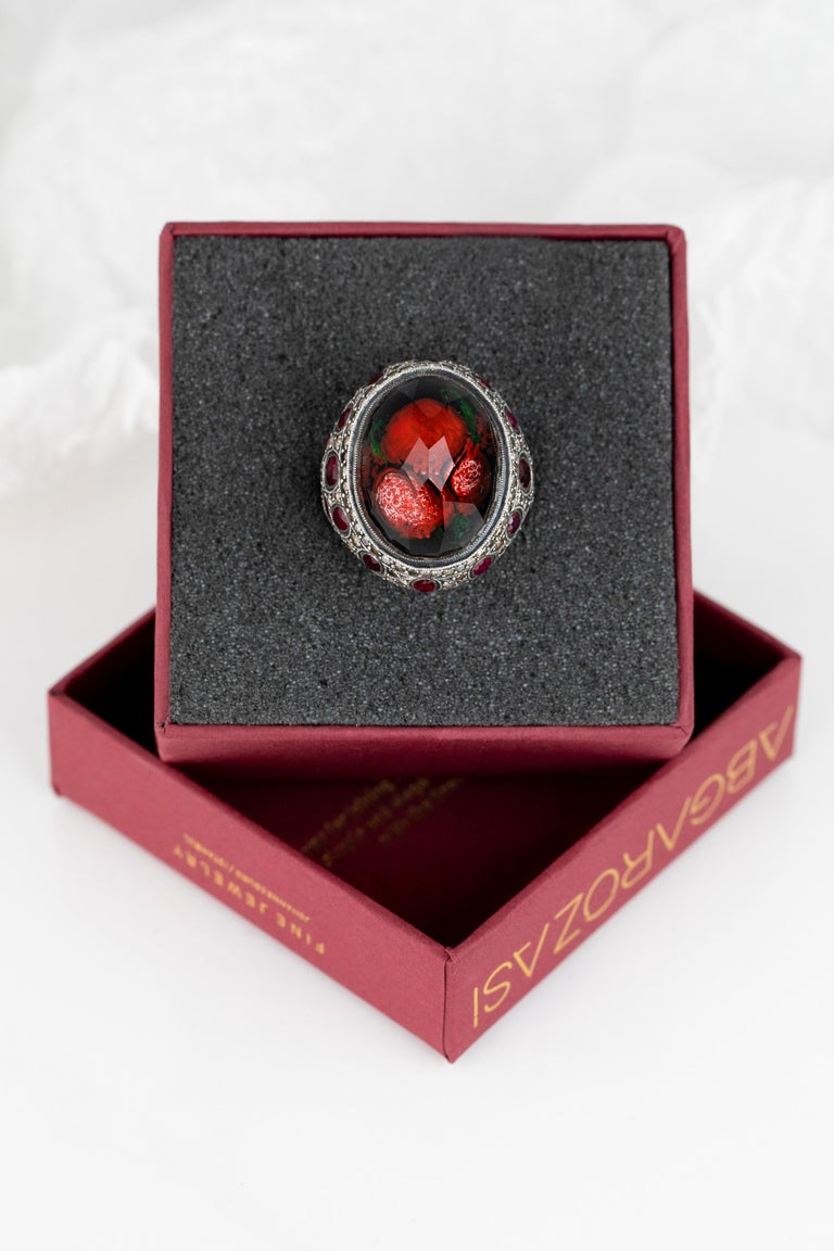 For Sale:  24k Gold and 925K Silver Carved Pomegranate Ring with 1.20 Ct Diamond 8