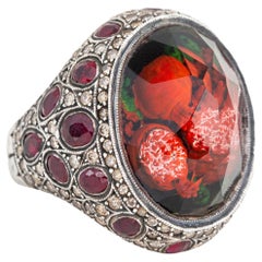 Bague grenadine sculptée en or 24 carats et argent 925 carats avec diamants 1,20 carat