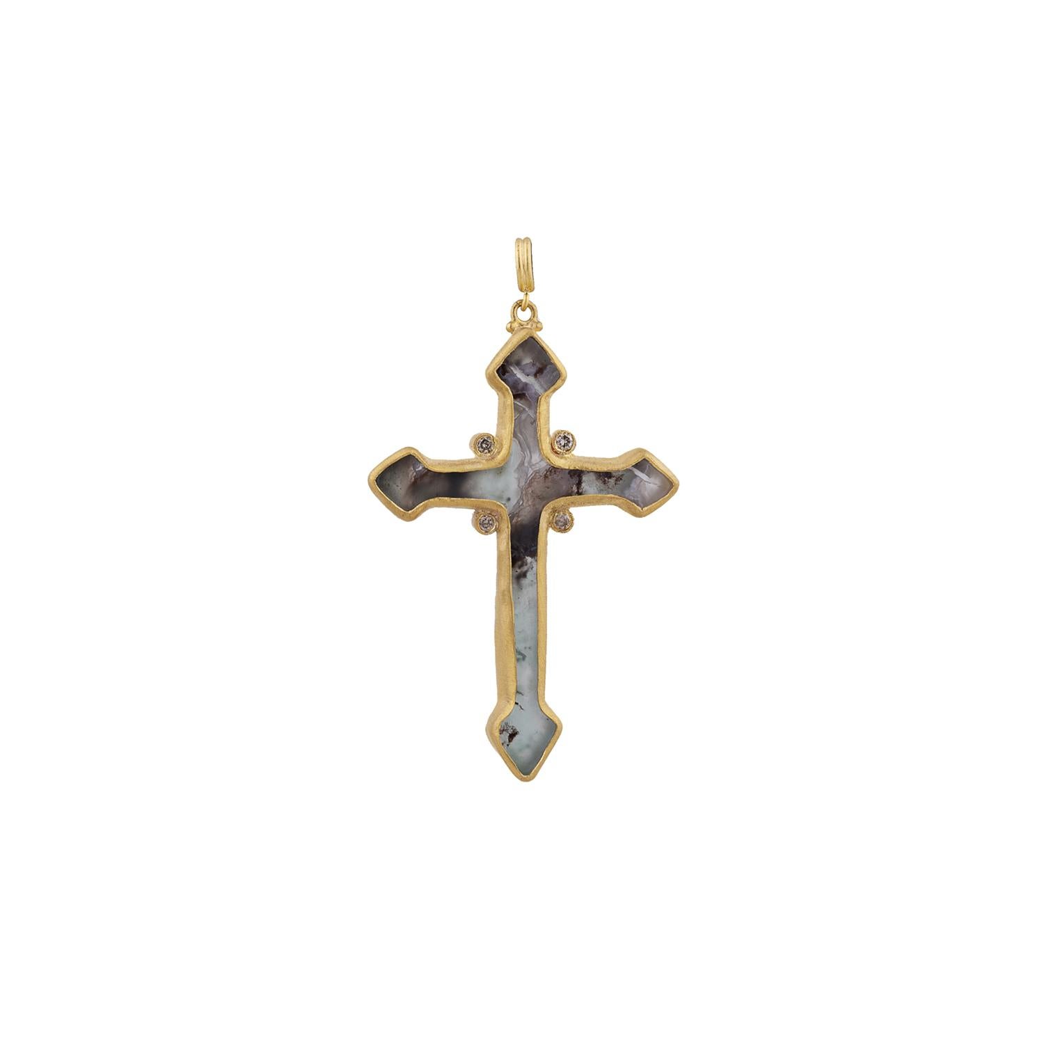 Byzantine 24K Gold and Oxidized Silver Aquaprase Cross Necklace by Lika Behar For Sale