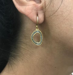 24 Karat Gold and Oxidized Silver Earrings with Diamonds