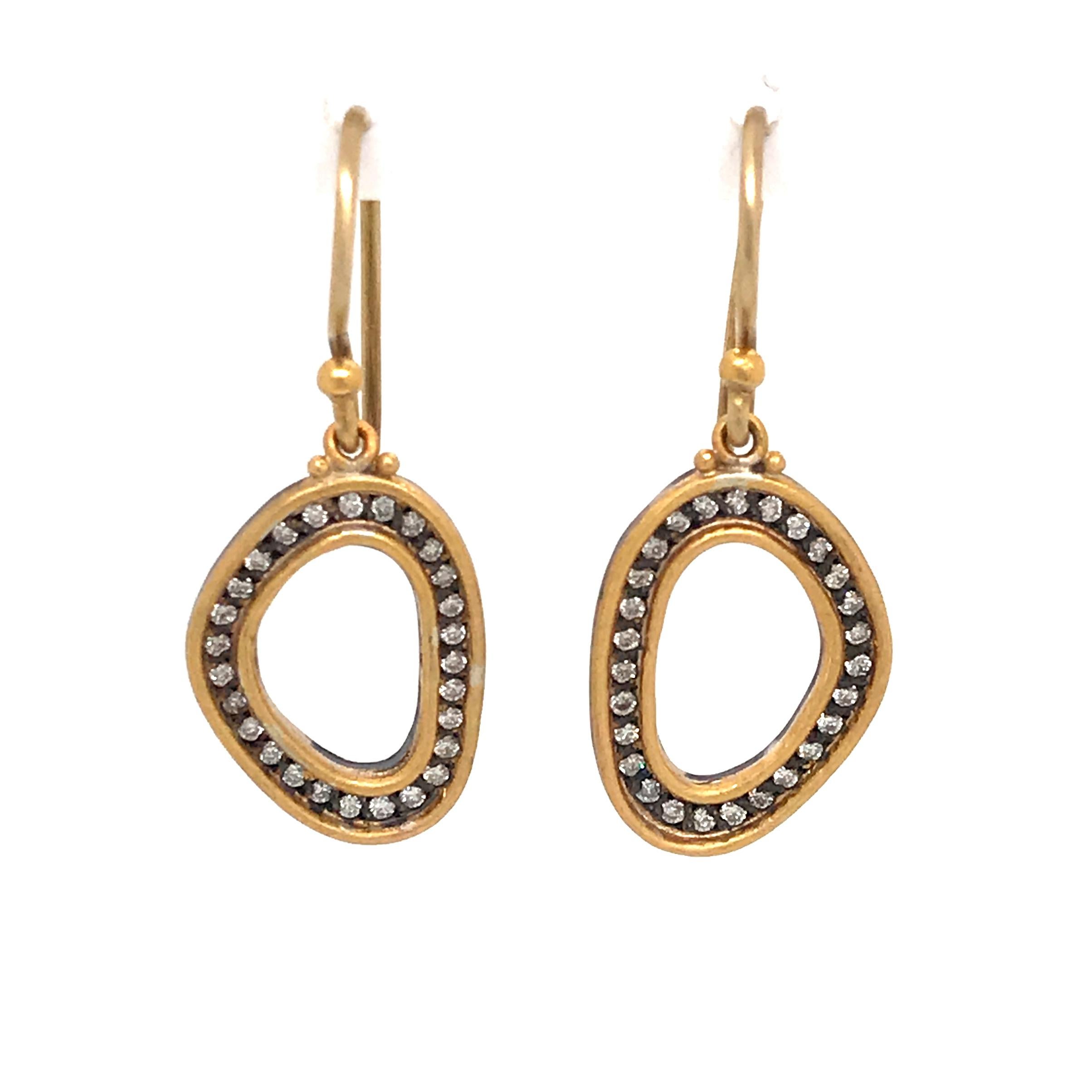 Modern 24 Karat Gold and Oxidized Silver Earrings with Diamonds For Sale