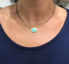 24 Karat Gold and Oxidized Silver Kingman Turquoise Necklace