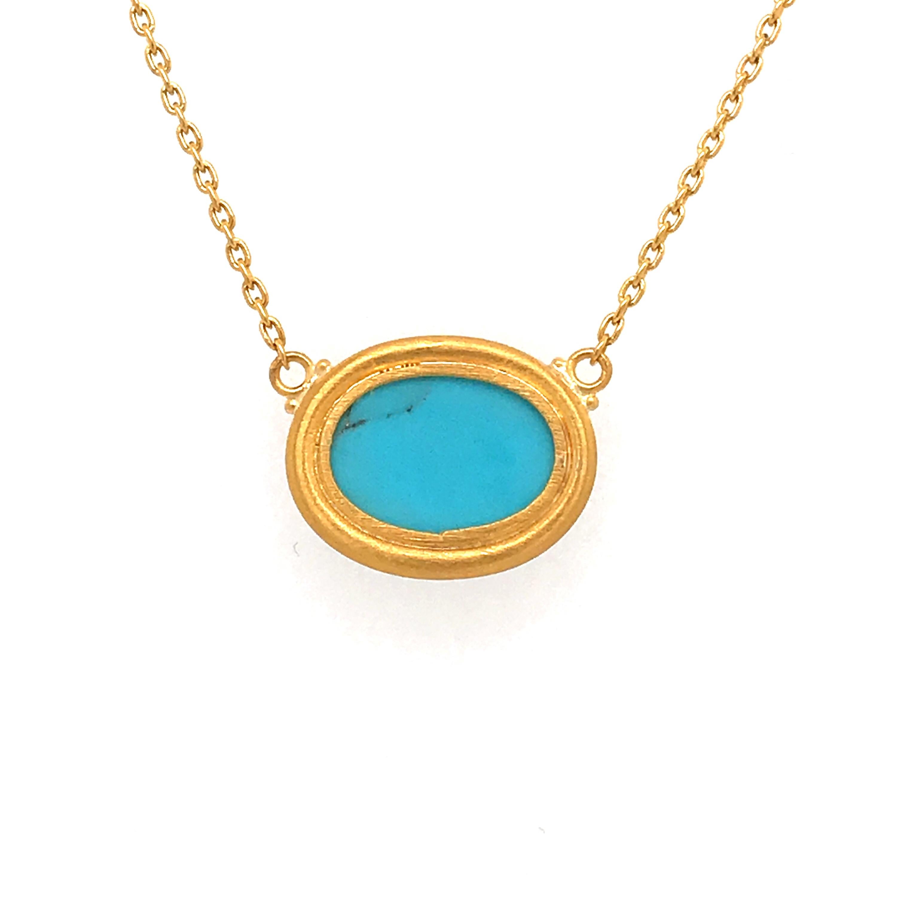 Modern 24 Karat Gold and Oxidized Silver Kingman Turquoise Necklace For Sale