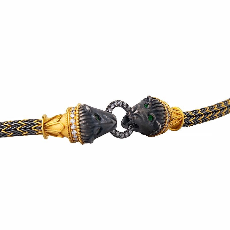 24K Gold and Silver Combination Handwaven Helenistic Style Lion Head Necklace Damen im Angebot
