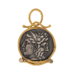 24 Karat Gold and Sterling Silver Reproduction Janus Double-Headed Coin Pendant