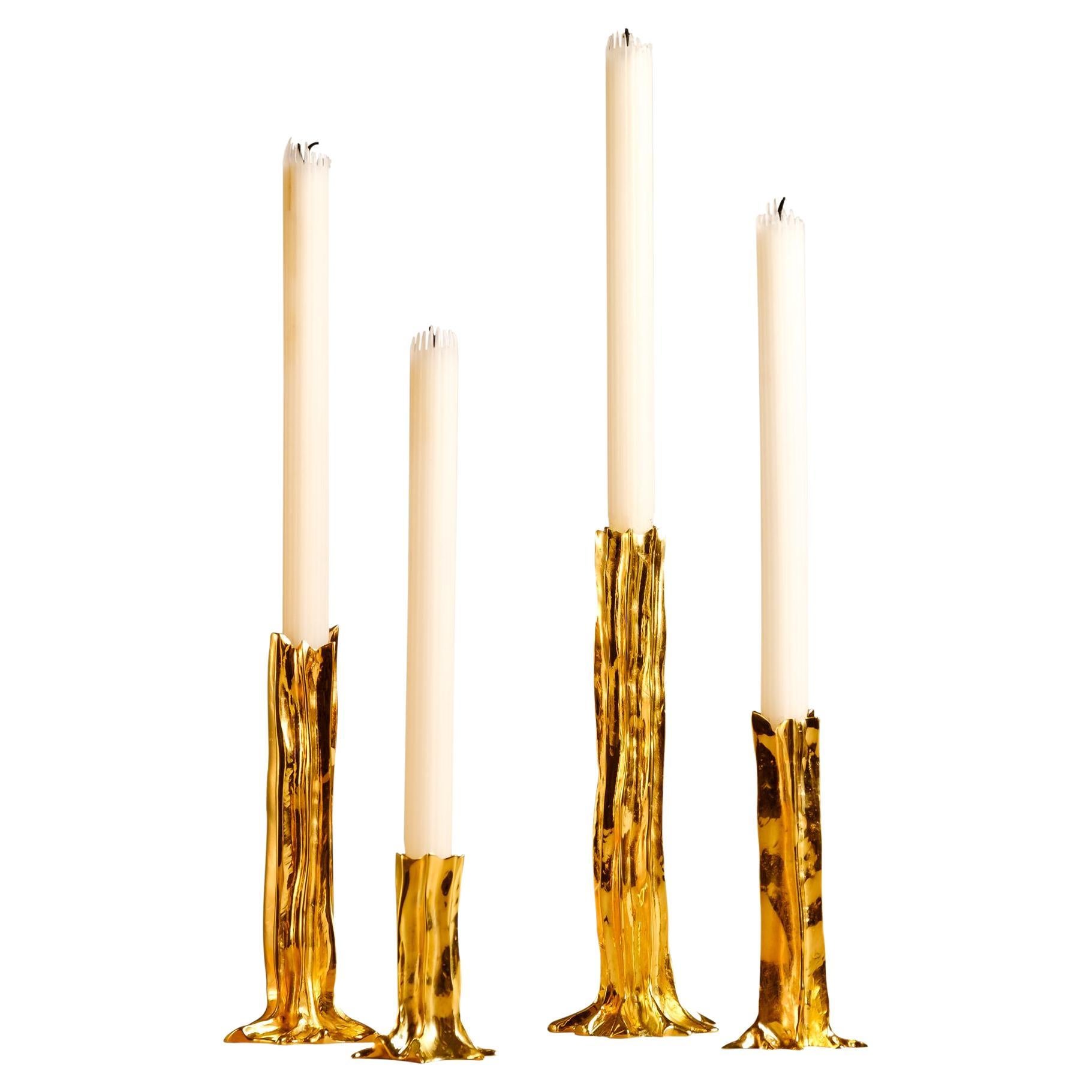 24k Gold Arbor 4 Piece-Set of Candlesticks by Studio Palatin For Sale