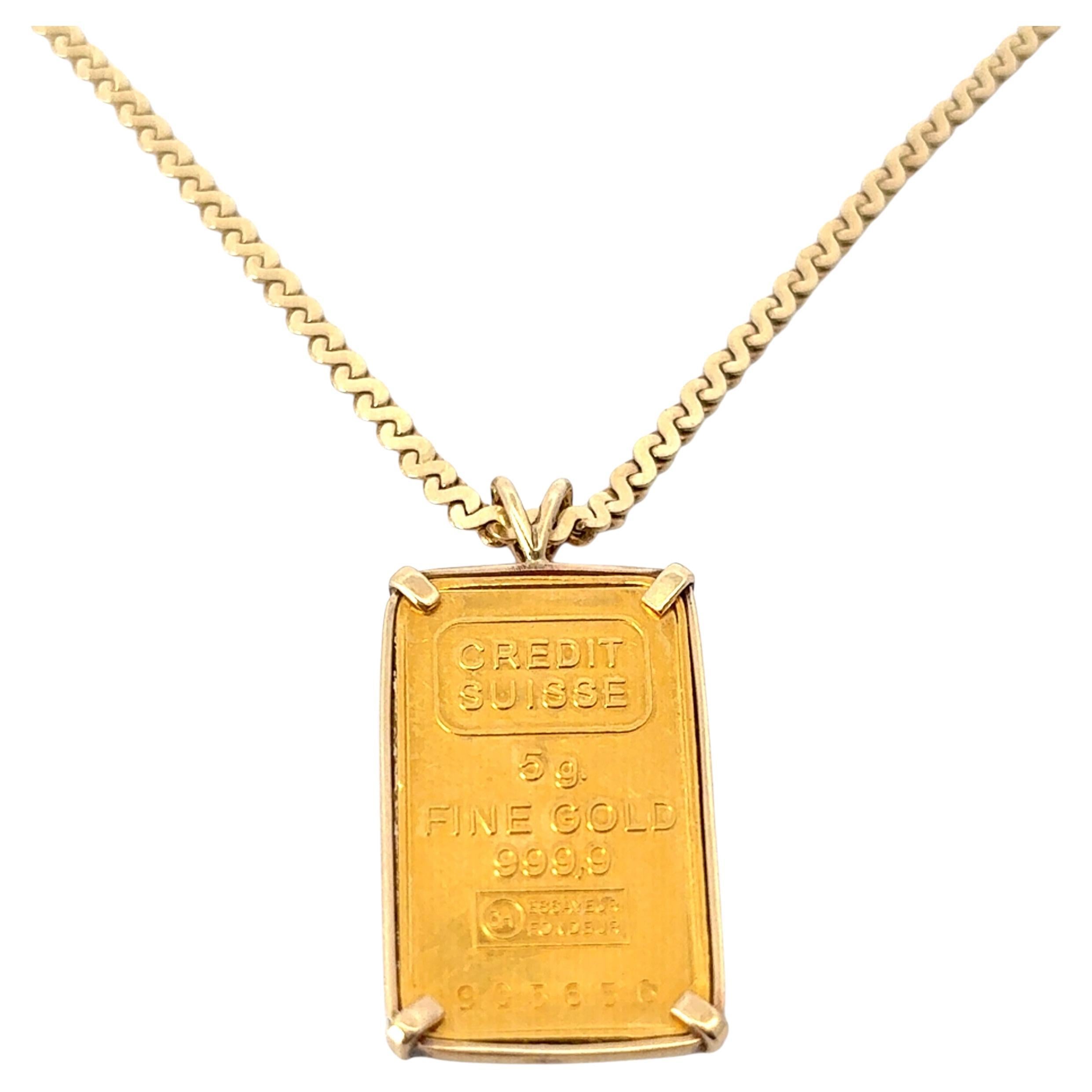 Vintage 24k Gold Bar with a 22k Bezel on a 14k Yellow Gold Necklace