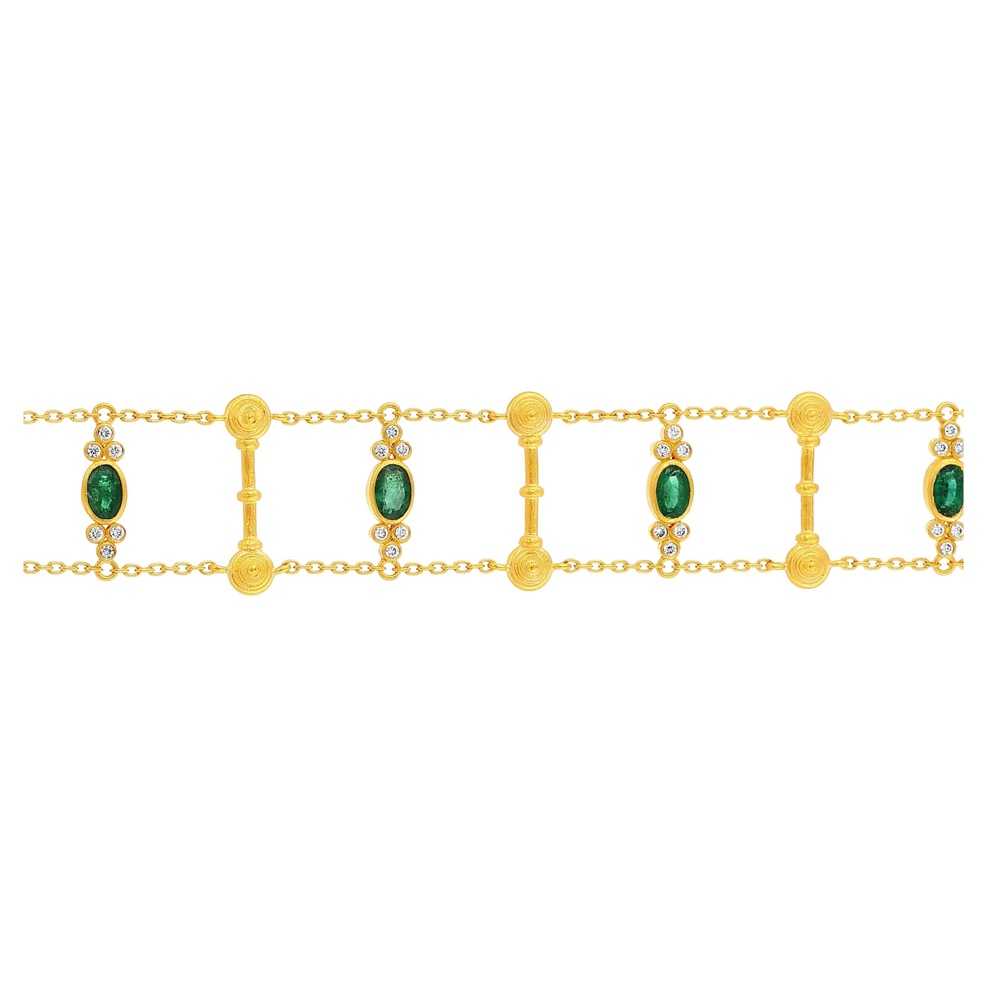 24k Gold Bracelet for Women with Emeralds and Diamonds