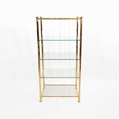24k Gold Brass Polygonal Column Etagere Glass Shelving 1980s Display Unit
