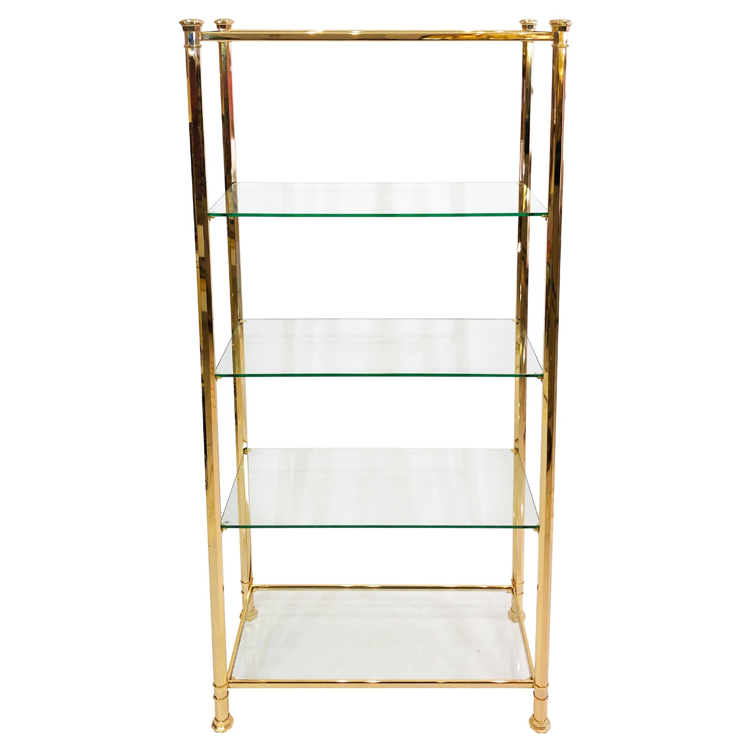 Columna poligonal de latón dorado 24k Estantería de cristal años 80 Expositor